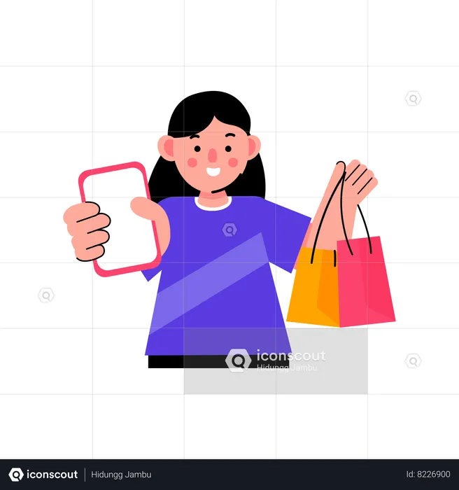 Femme d'achats en ligne  Illustration