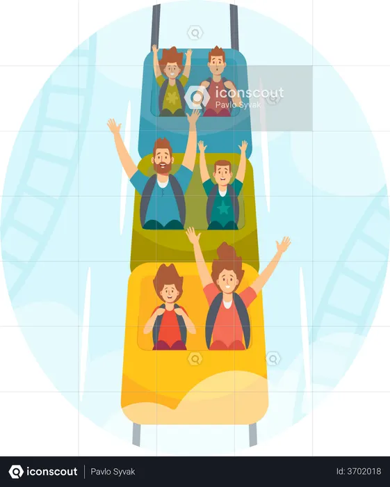 Achterbahnfahrt für die ganze Familie im Vergnügungspark  Illustration