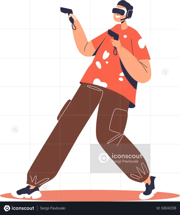 Active boy gaming wearing virtual reality glasses  Illustration