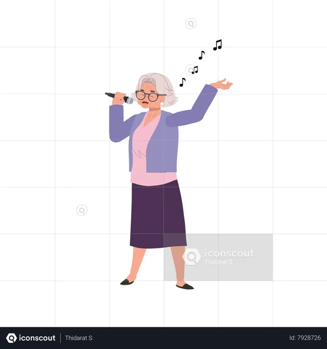 Active Senior Citizen Enjoying Expressive Karaoke  Illustration