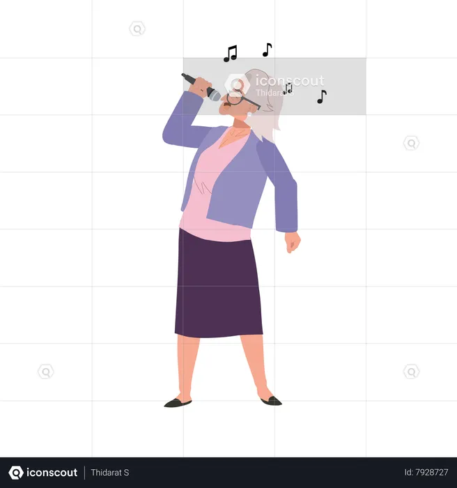 Active Senior Citizen Enjoys Expressive Karaoke  Illustration