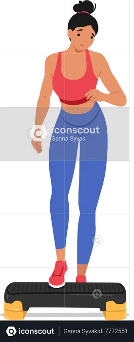 Active woman engaging in a step board workout  Illustration