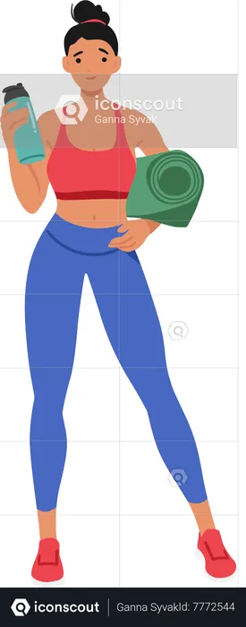 Active woman equipped with yoga mat  Illustration