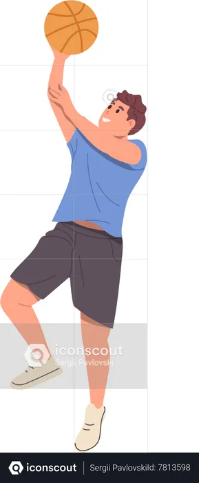 Active young basketball player throwing ball in basket  Illustration