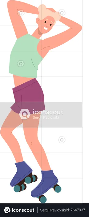 Active young woman character roller skating  Illustration