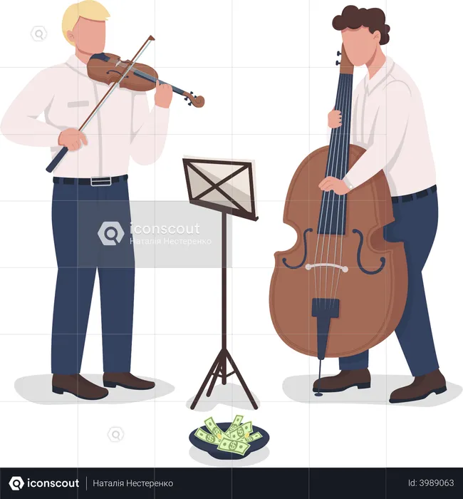 Actuación de violinista y violonchelo.  Ilustración