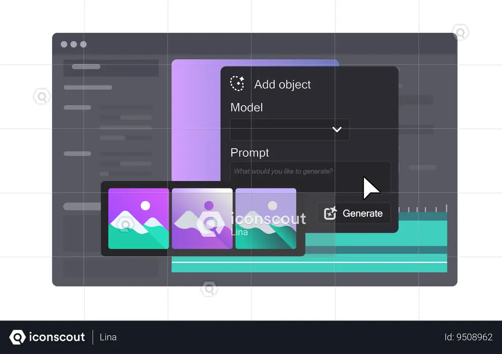 Add object panel. AI Generative features in Video Editor  Illustration