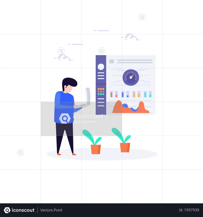 Admin manage online dashboard with laptop  Illustration