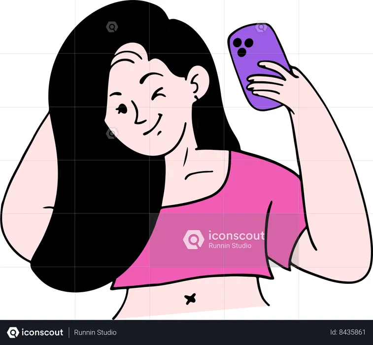 Une adolescente prend un selfie  Illustration
