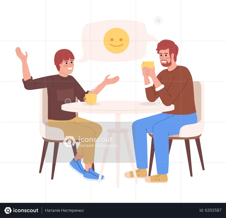 Adolescente tendo uma boa conversa com o pai  Ilustração