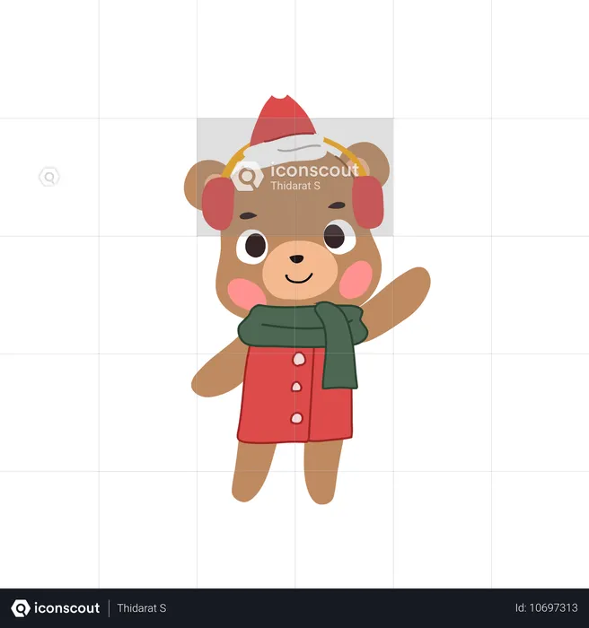 Adorable bear dressed in a cozy Christmas themed winter outfit  Illustration