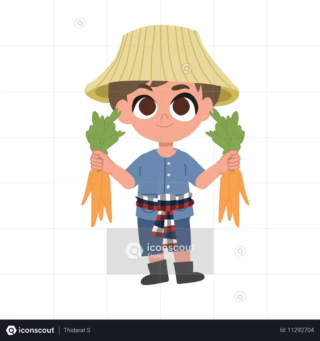 Adorable Farmer Holding A Carrot  Illustration