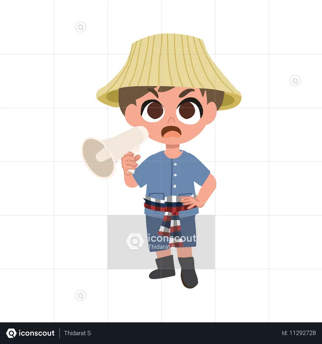 Adorable Farmer Making An Announcement With Megaphone  Illustration