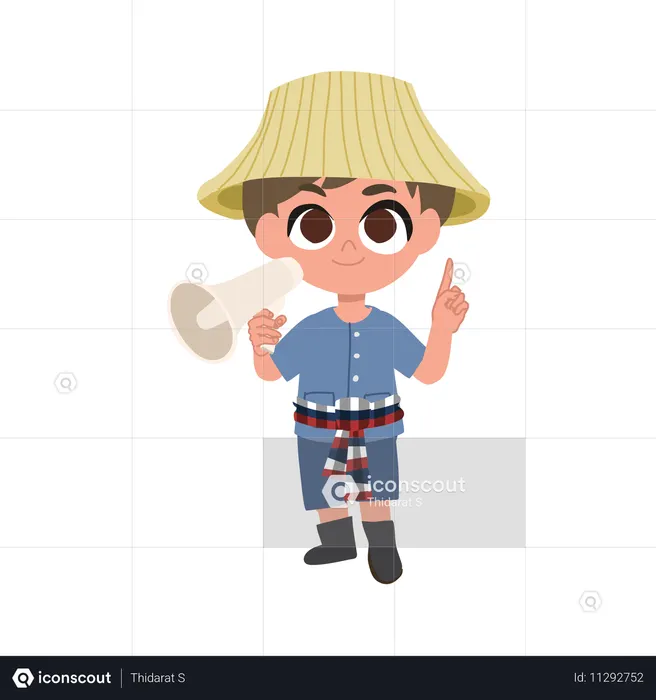Adorable Farmer Making An Announcement With Megaphone  Illustration