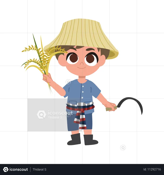 Adorable Farmer With Manual Farming Tools  Illustration