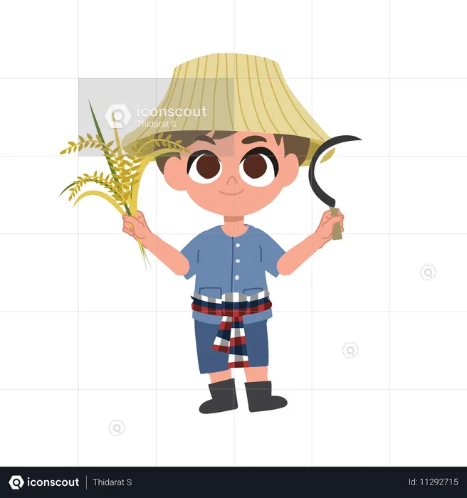 Adorable Farmer With Manual Farming Tools  Illustration