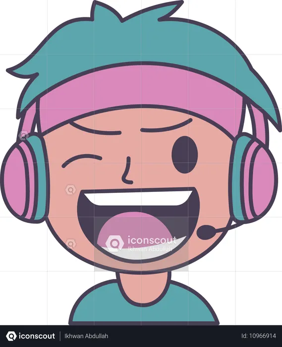 Adorable personnage de dessin animé de joueur de garçon portant un casque criant avec une expression de colère  Illustration