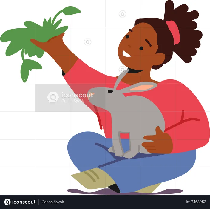 Adorable girl holding cute Bunny pet  Illustration