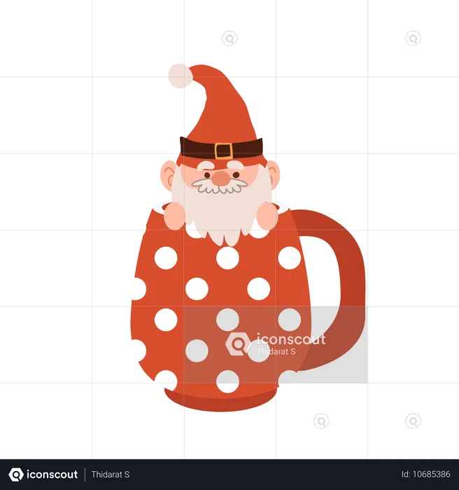 Adorable gnome de Noël de dessin animé à l'intérieur d'une tasse festive, parfait pour la décoration des fêtes de fin d'année et les œuvres d'art de Noël  Illustration