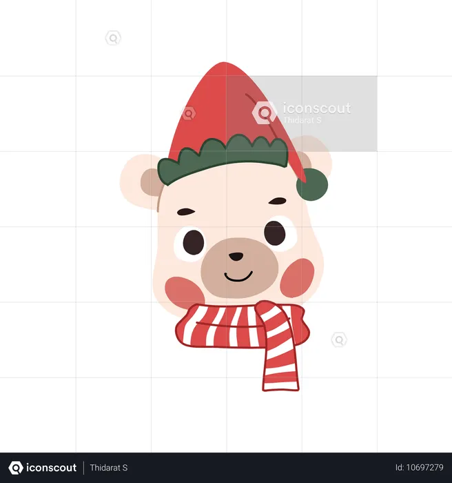 Adorable ours polaire en tenue de Noël avec une écharpe colorée  Illustration