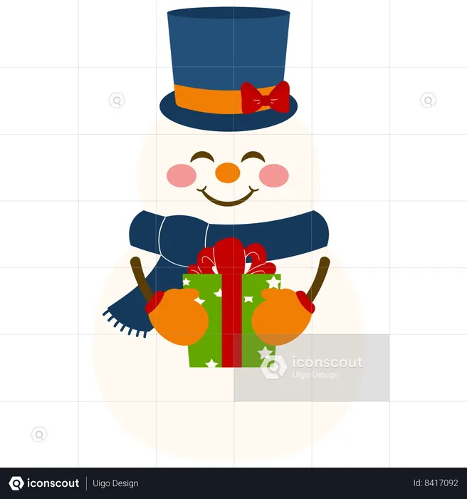 Adorable Snowman Holding  Gift  Illustration