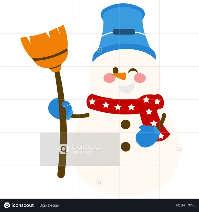 Adorable Snowman With Broom  Illustration