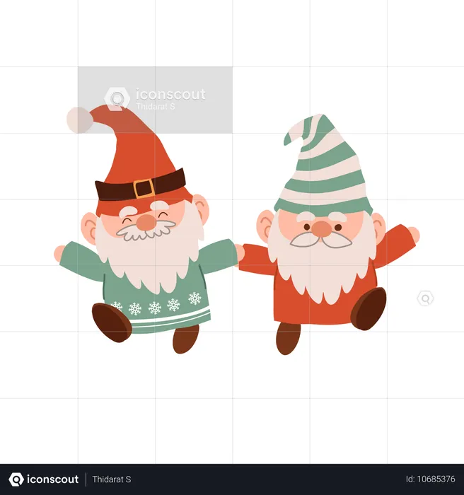 Adorables gnomos navideños bailando de dibujos animados  Ilustración