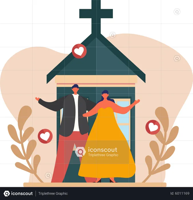 Lindo casal celebra cerimônia de casamento  Ilustração