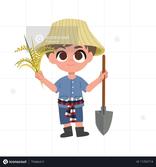 Adorável fazendeiro com ferramentas agrícolas  Ilustração