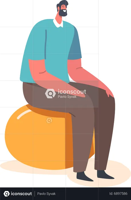 Adult Man Sitting on Huge Painted Egg  Illustration