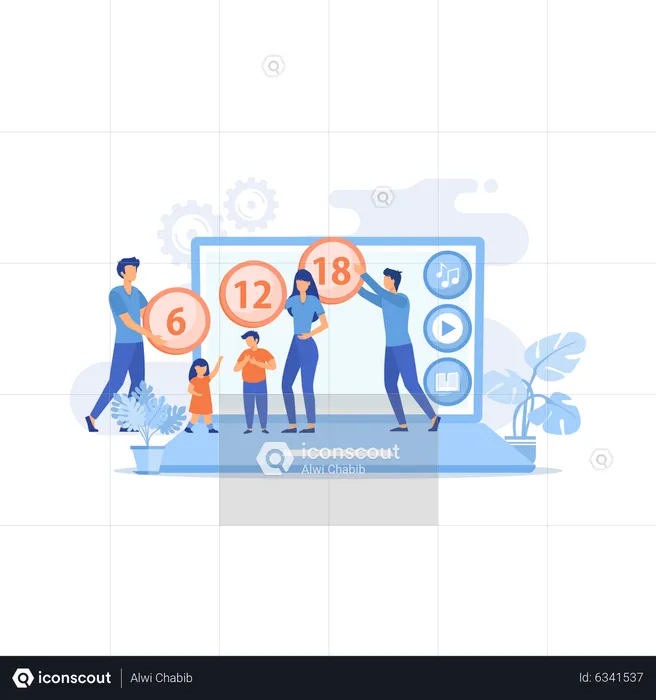 Adults rating content for children with age restriction signs  Illustration