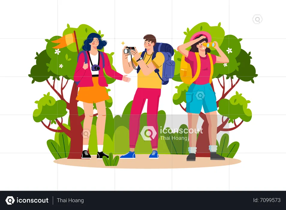 Adventure tour operator organizing outdoor activities for a holiday  Illustration