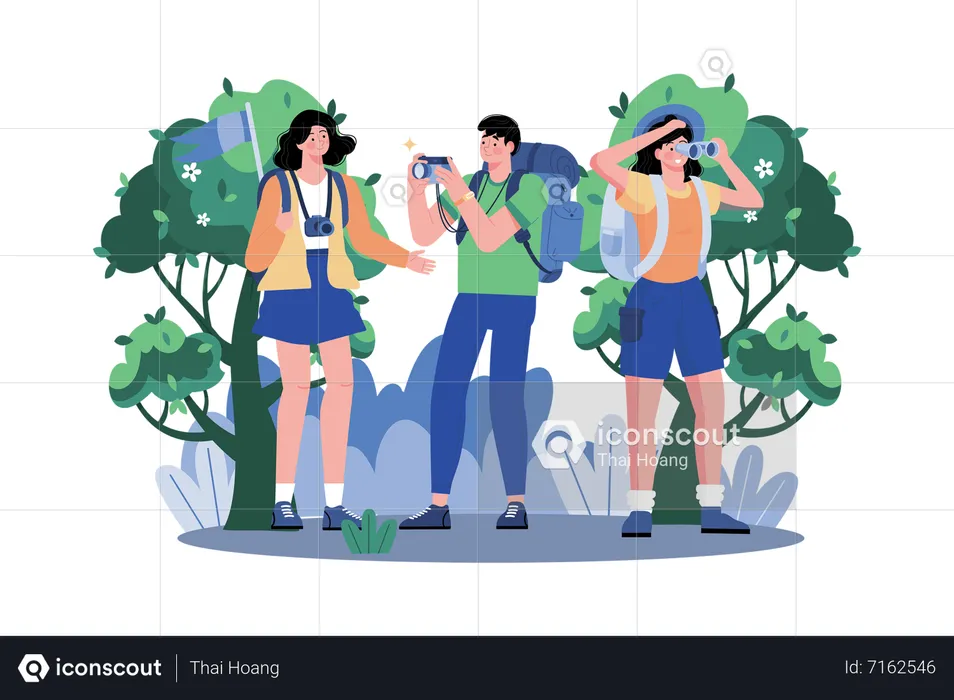 Adventure tour operator organizing outdoor activities for a holiday  Illustration