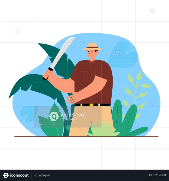 Adventurer holding big knife  Illustration