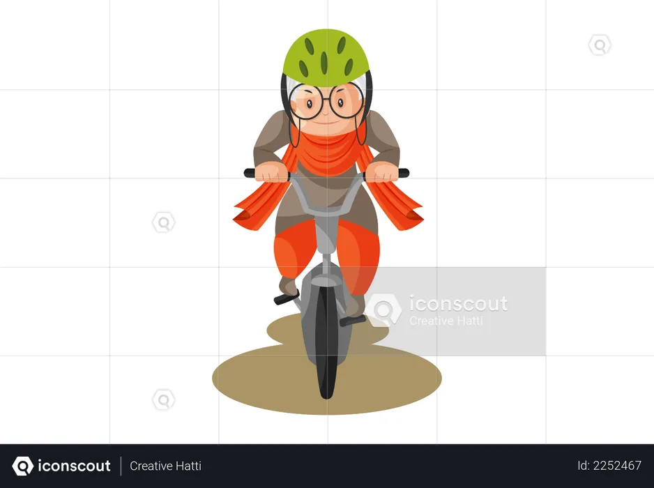 Adventurous Grandmother rides a bicycle  Illustration