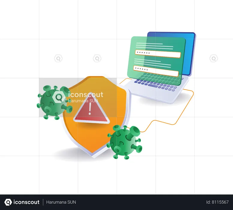 Advertencia de ataque de virus malware  Ilustración