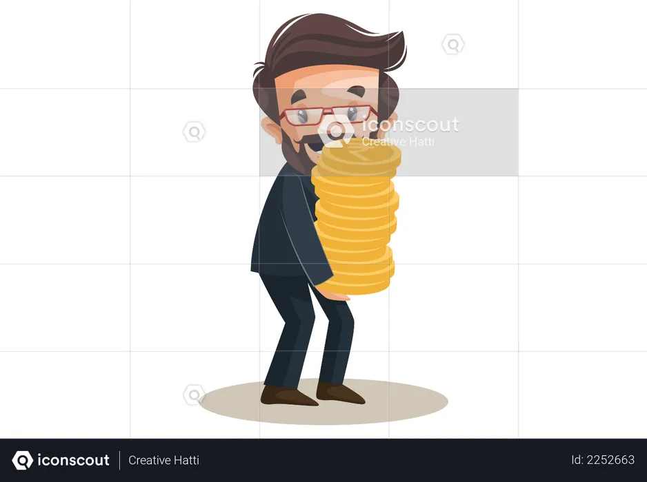 Advisor is holding gold coins in hands  Illustration