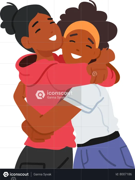 Affectionate Embrace Between Young Girls Radiating Warmth And Innocence  Illustration