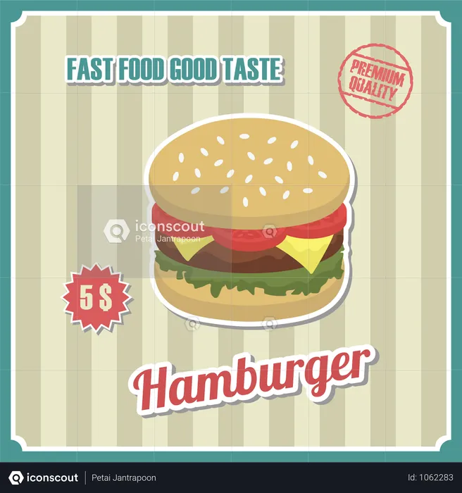 Affiche de hamburger vintage avec étiquette de prix  Illustration