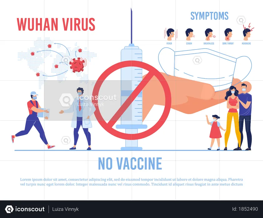 Pas de vaccin contre le virus de Wuhan Poster d'avertissement  Illustration