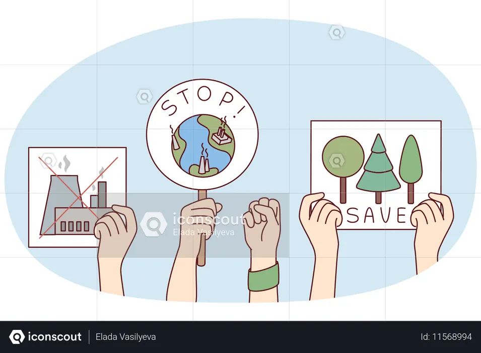 Les gens montrent des affiches pour la protection de la planète  Illustration