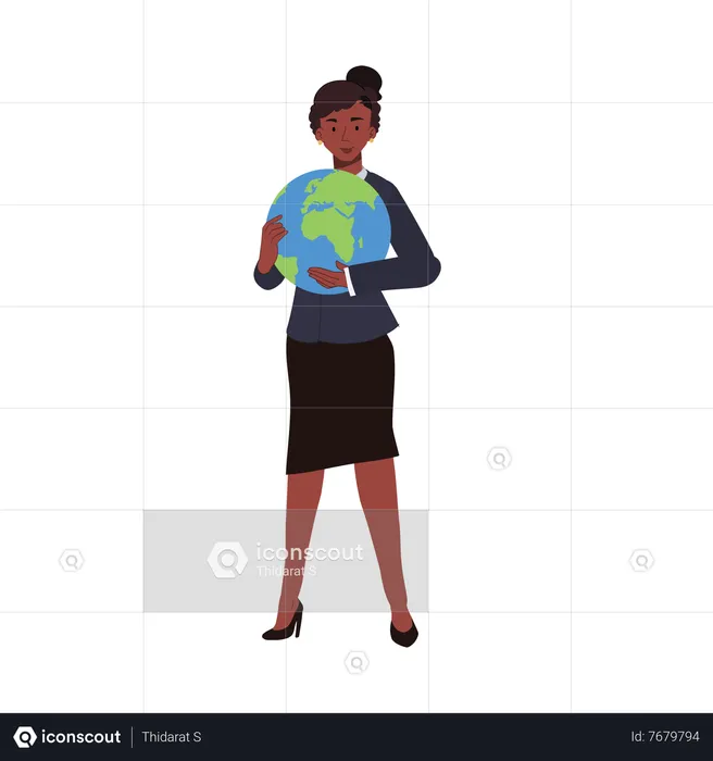 Femme américaine africaine embrassant la planète Terre  Illustration