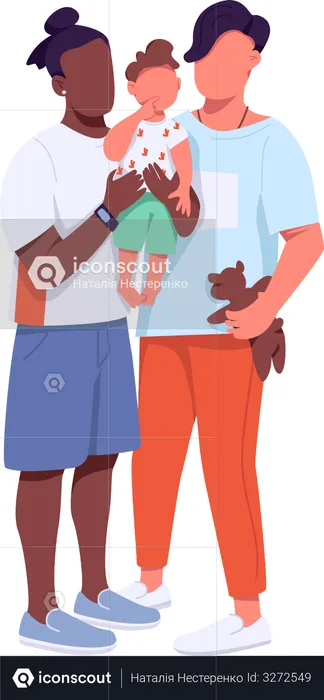 African American and Caucasian gay couple with child  Illustration