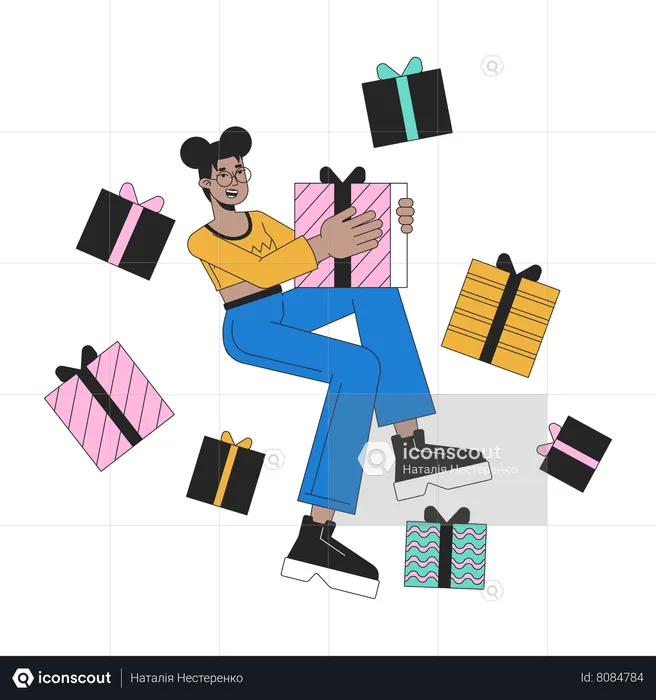 African american birthday girl receiving gifts  Illustration