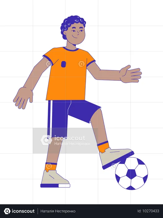 サッカーをするアフリカ系アメリカ人の少年  イラスト