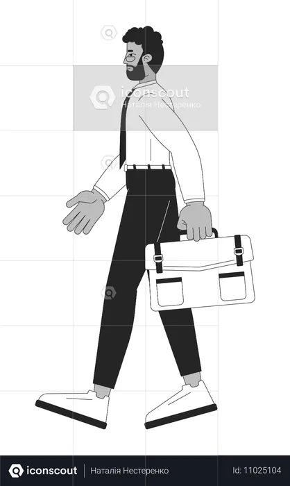 African american businessman walking confidently with briefcase  Illustration