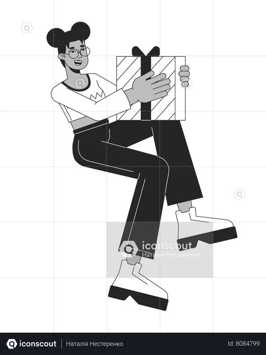 African american female happy holding gift  Illustration