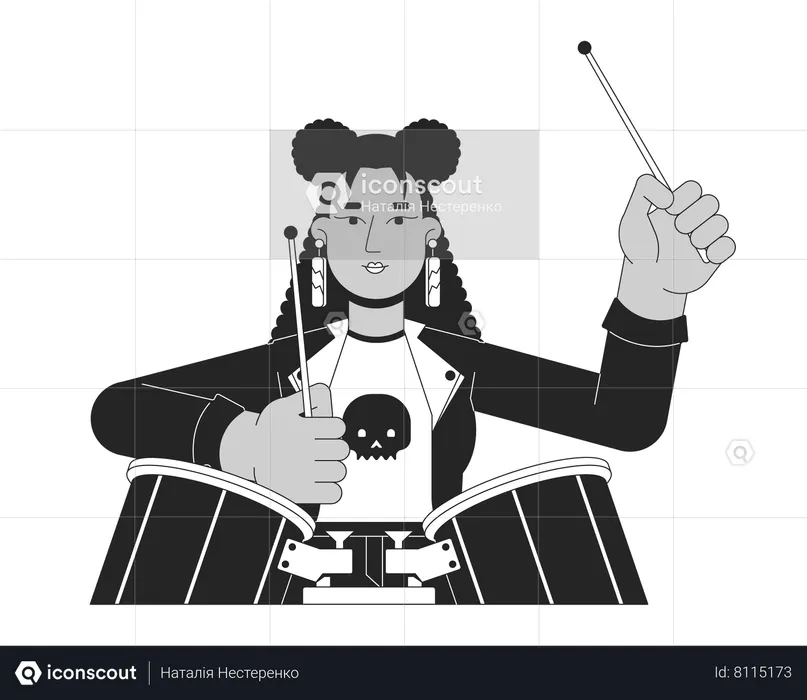 African american female musician playing drums  Illustration