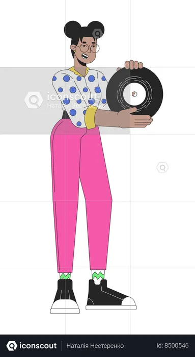 African american girl holding vinyl record  Illustration