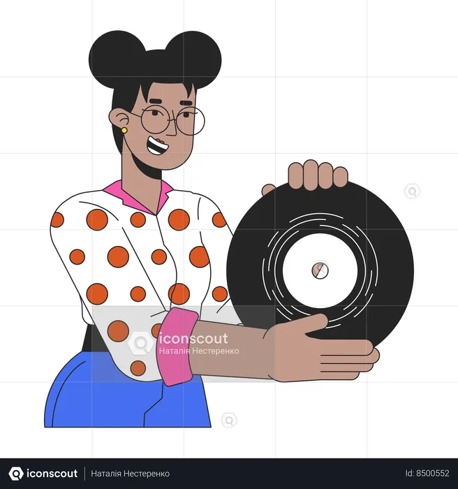 African american girl showing vinyl record  Illustration